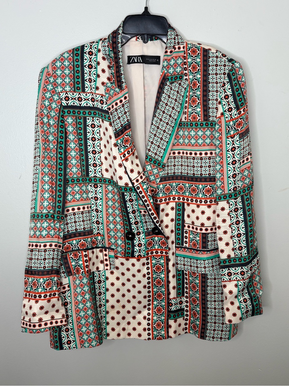 ZARA Cream, Teal & Rust Patterned Blazer